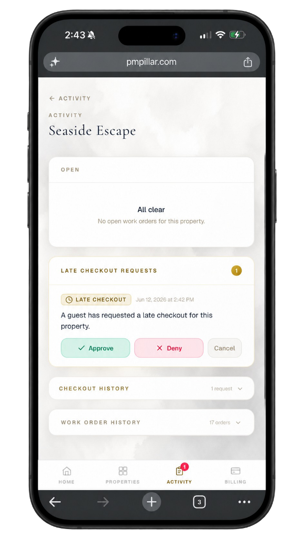 Dashboard — Late Checkout Management