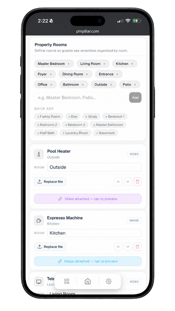 Dashboard — Amenity Window Editor