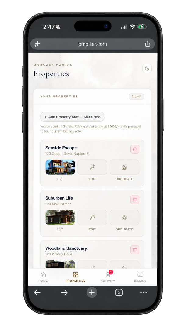 Manager Dashboard — Multi-Property View